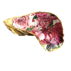 Handcrafted Mixed Media Art  trinket oyster shell dish with Gold Accents 5 1/2”